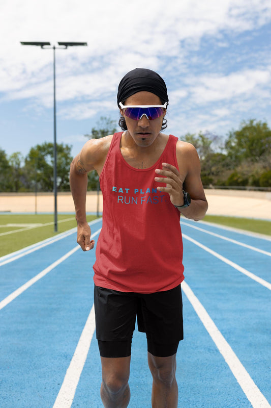 Eat Plants Run Fast Tank Top, Minimalist Vegan Workout Shirt, Plant Based Fitness Apparel