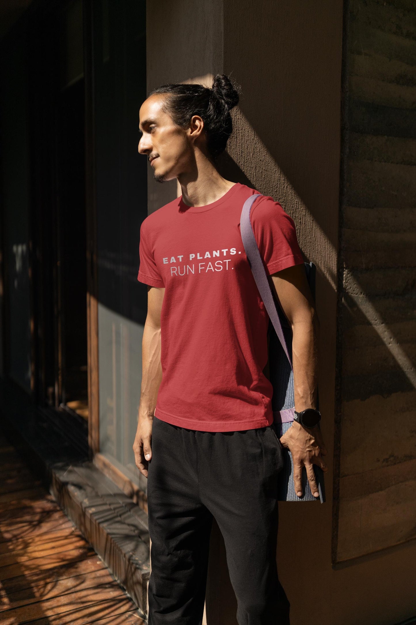 Eat Plants Run Fast T-Shirt, Minimalist Vegan Fitness Tee, Running Lifestyle Top