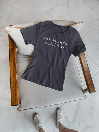 Eat Plants Run Fast T-Shirt, Minimalist Vegan Fitness Tee, Running Lifestyle Top