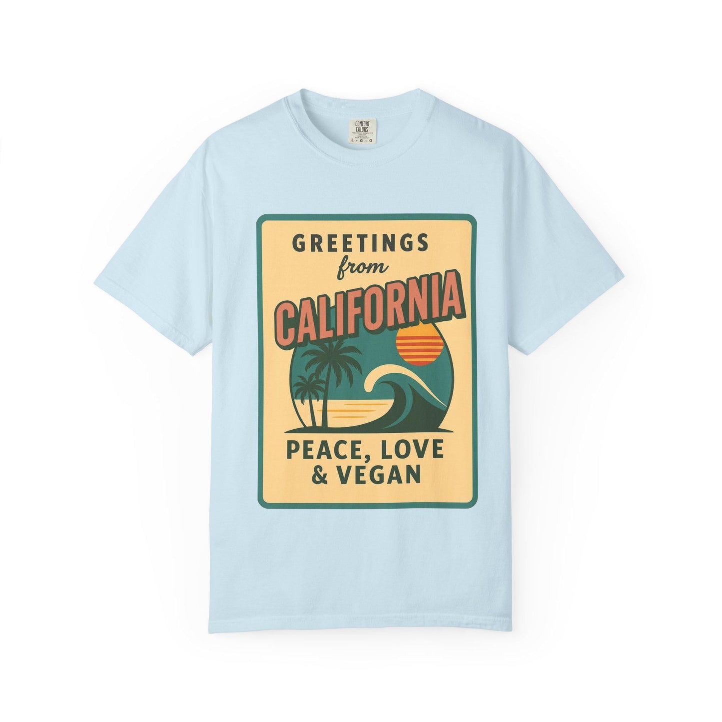 California Peace Love Vegan T-Shirt, Retro Beach Graphic Tee