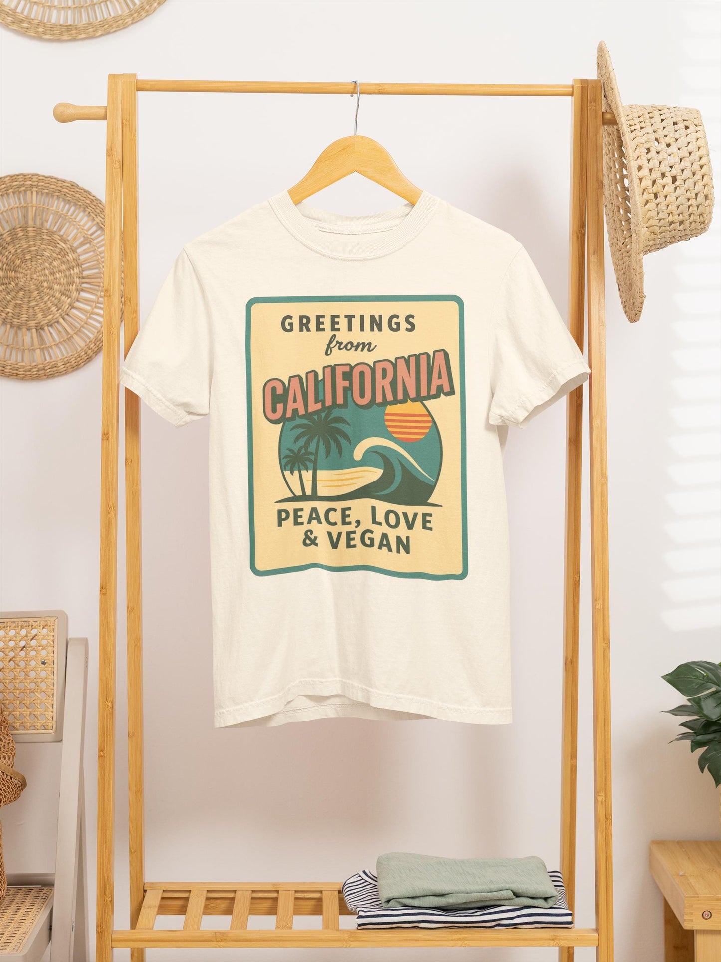 California Peace Love Vegan T-Shirt, Retro Beach Graphic Tee