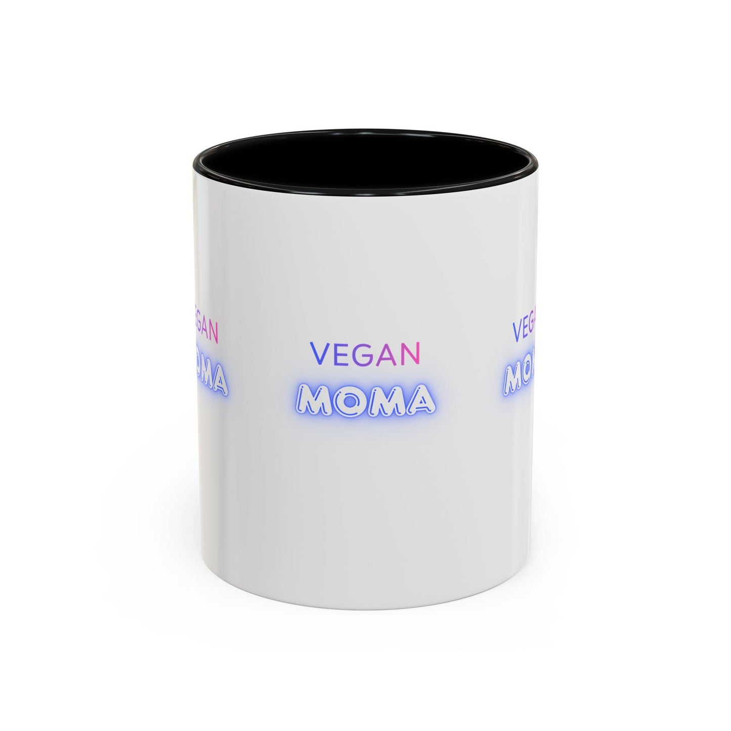 Vegan Moma mug | Accent Coffee Mug 11oz 15oz, White with Black Handle
