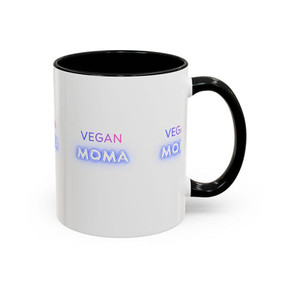 Vegan Moma mug | Accent Coffee Mug 11oz 15oz, White with Black Handle