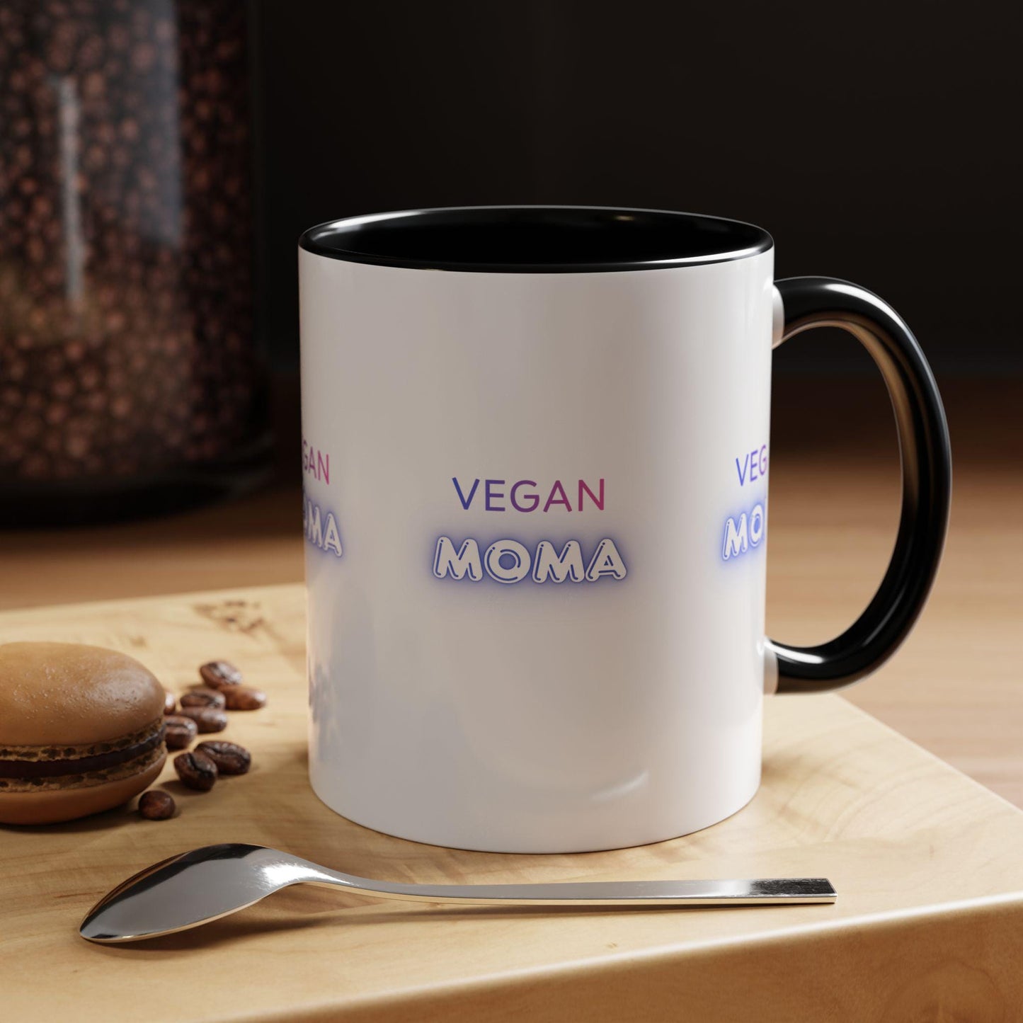 Vegan Moma mug | Accent Coffee Mug 11oz 15oz, White with Black Handle