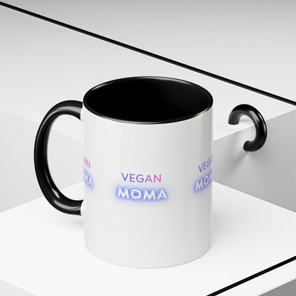 Vegan Moma mug | Accent Coffee Mug 11oz 15oz, White with Black Handle