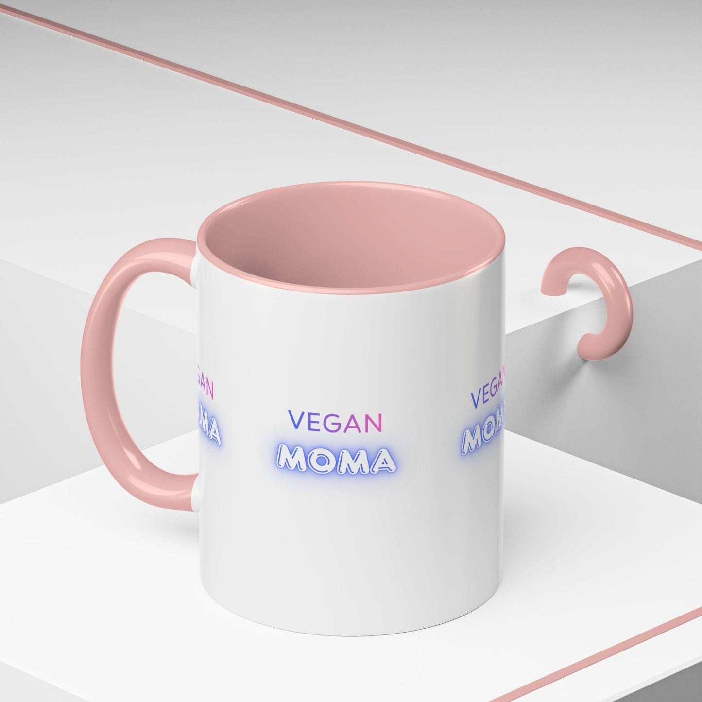 Vegan Moma mug | Accent Coffee Mug 11oz 15oz, White with Black Handle