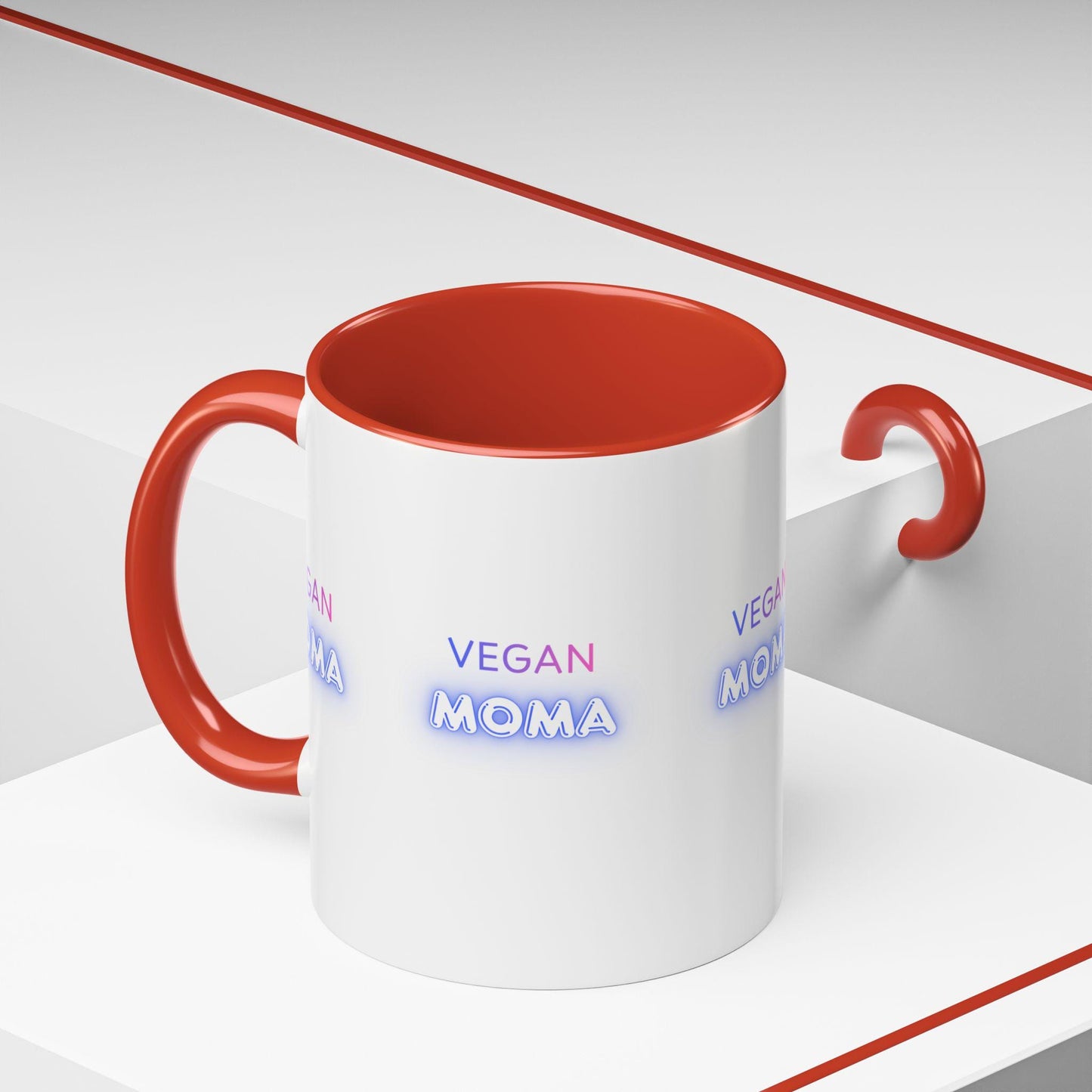 Vegan Moma mug | Accent Coffee Mug 11oz 15oz, White with Black Handle