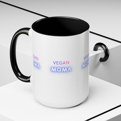 Vegan Moma mug | Accent Coffee Mug 11oz 15oz, White with Black Handle