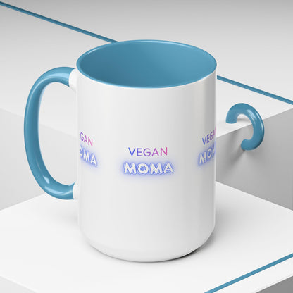 Vegan Moma mug | Accent Coffee Mug 11oz 15oz, White with Black Handle