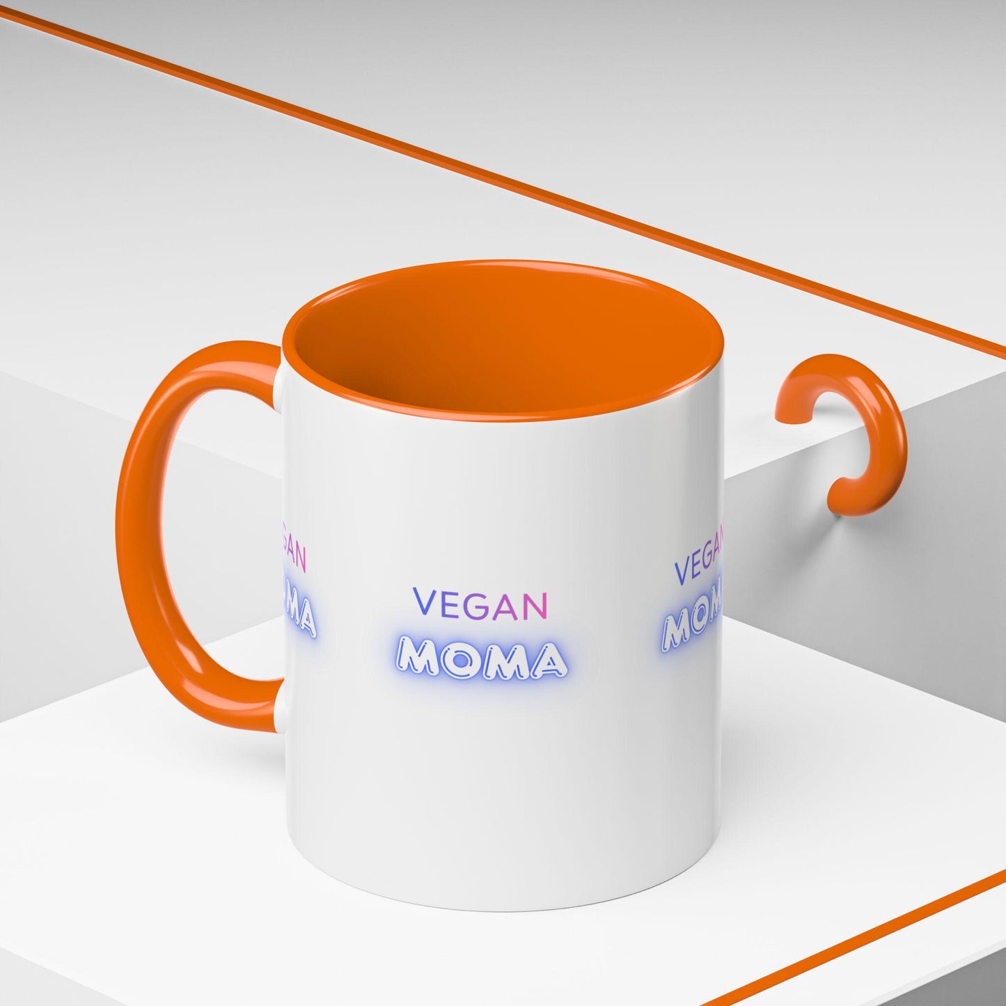 Vegan Moma mug | Accent Coffee Mug 11oz 15oz, White with Black Handle