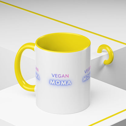 Vegan Moma mug | Accent Coffee Mug 11oz 15oz, White with Black Handle