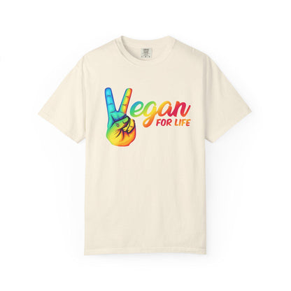 Vegan for Life Rainbow Shirt, Peace Sign Vegan Tee, Retro Plant Based Top