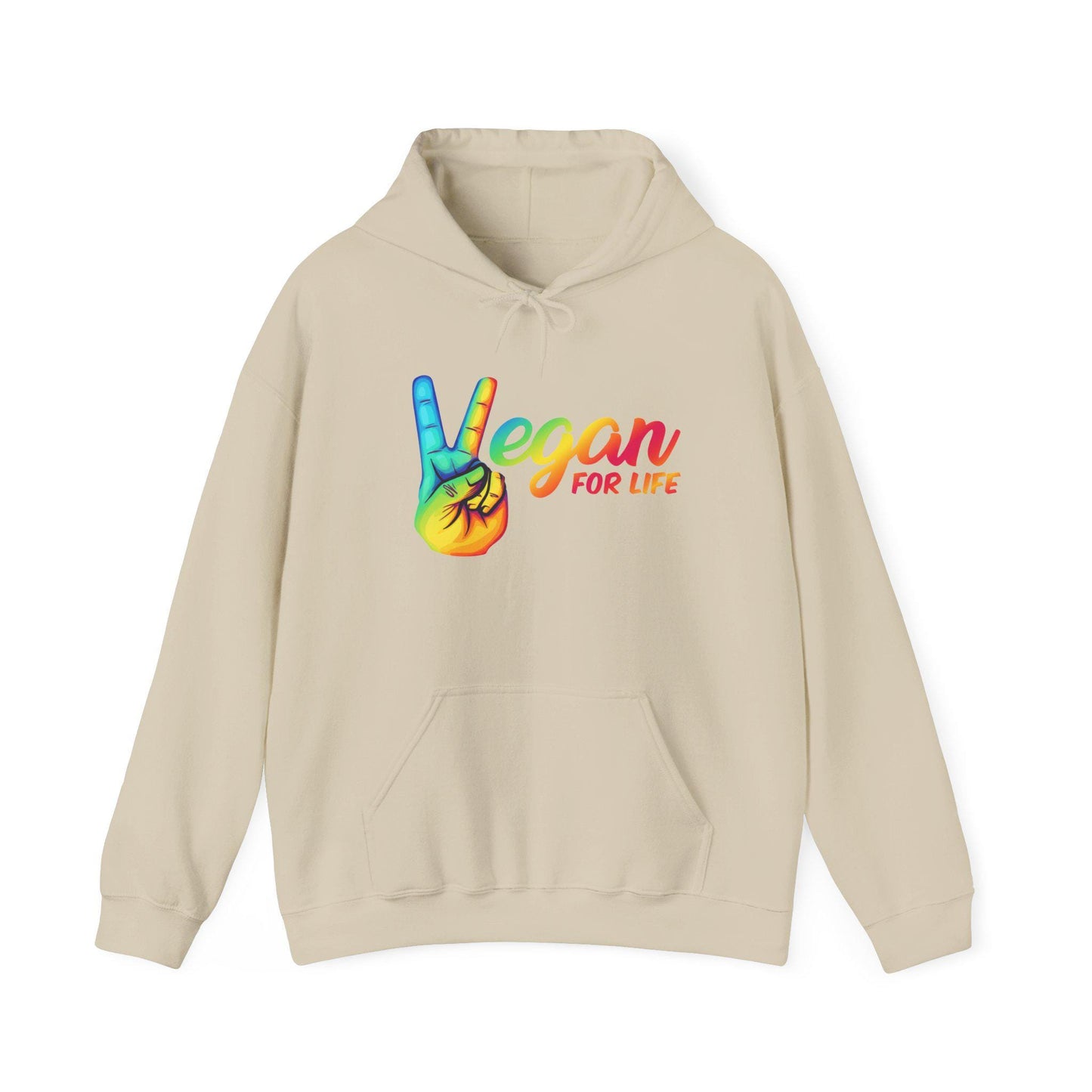Vegan for Life Hoodie, Rainbow Peace Sign Sweatshirt, Plant Based Pullover