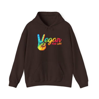 Vegan for Life Hoodie, Rainbow Peace Sign Sweatshirt, Plant Based Pullover