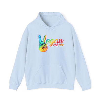 Vegan for Life Hoodie, Rainbow Peace Sign Sweatshirt, Plant Based Pullover