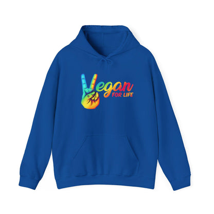 Vegan for Life Hoodie, Rainbow Peace Sign Sweatshirt, Plant Based Pullover