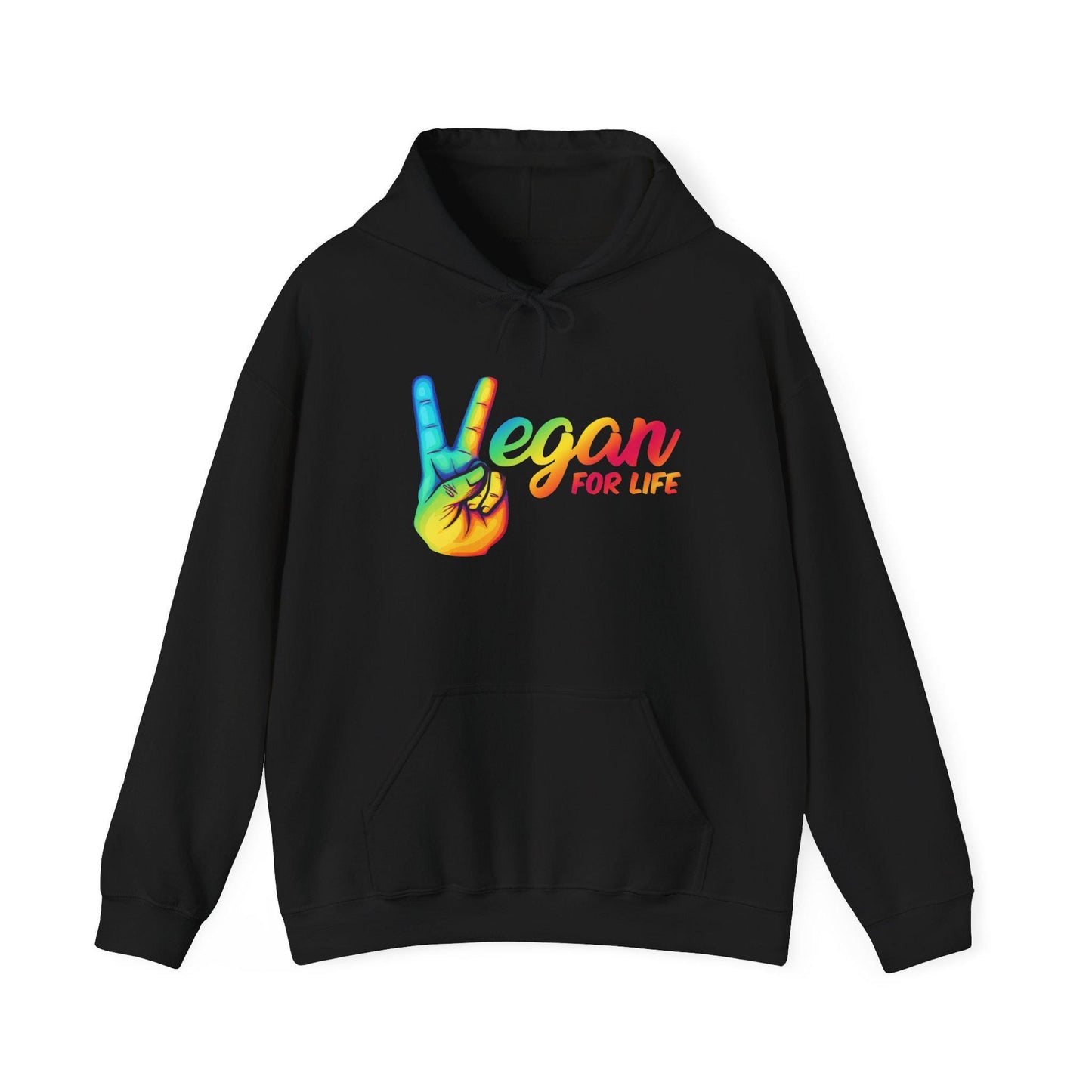 Vegan for Life Hoodie, Rainbow Peace Sign Sweatshirt, Plant Based Pullover