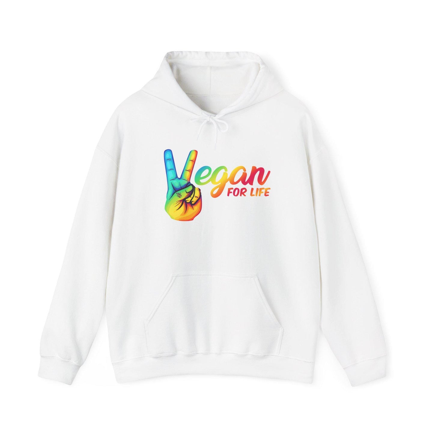 Vegan for Life Hoodie, Rainbow Peace Sign Sweatshirt, Plant Based Pullover