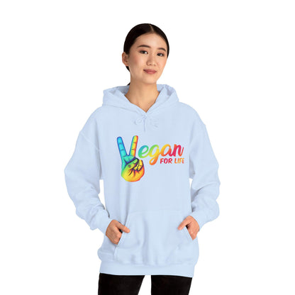 Vegan for Life Hoodie, Rainbow Peace Sign Sweatshirt, Plant Based Pullover