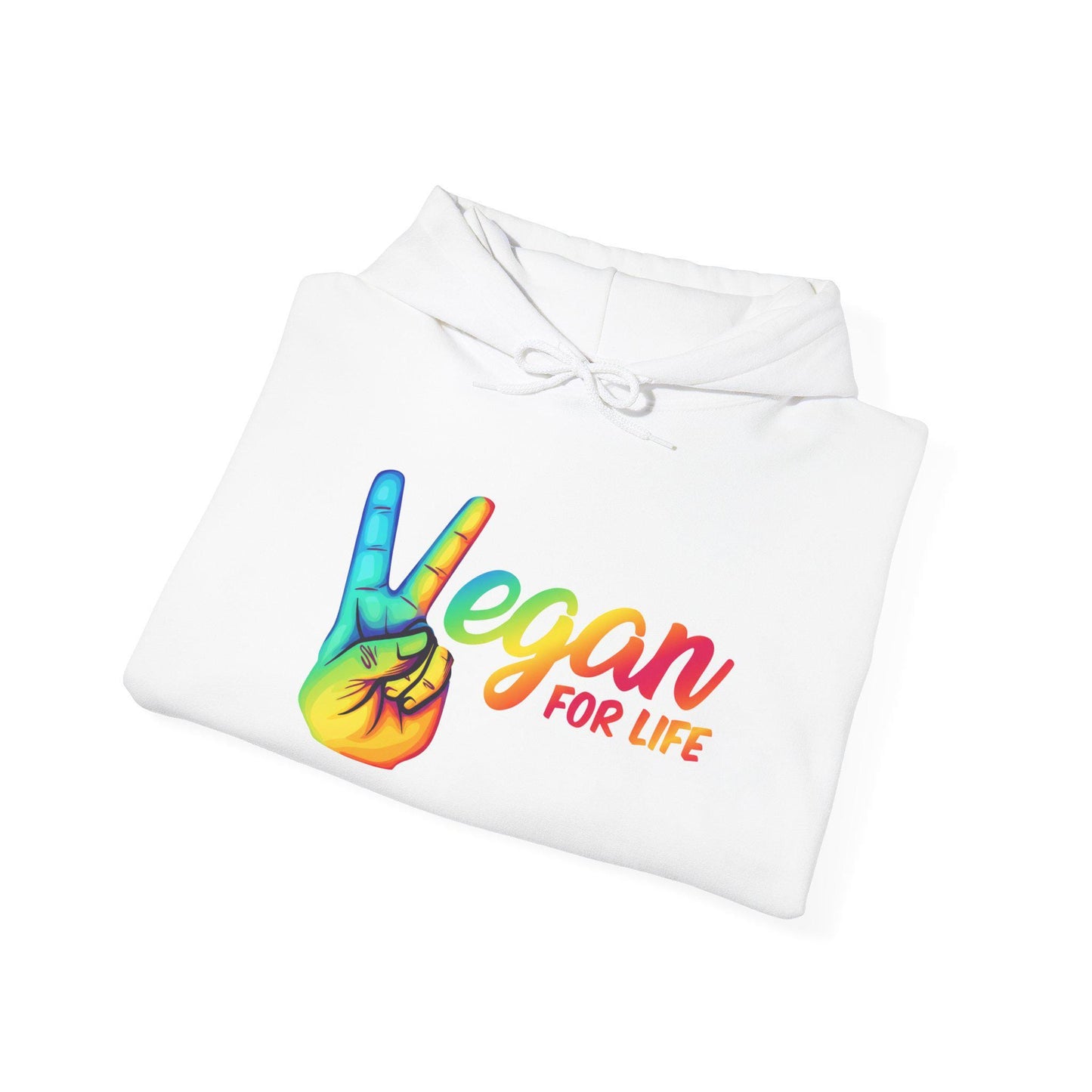 Vegan for Life Hoodie, Rainbow Peace Sign Sweatshirt, Plant Based Pullover