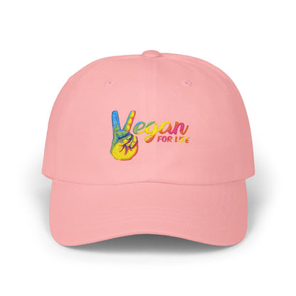 Vegan for Life Hat, Rainbow Peace Sign Cap, Plant Based Dad Hat