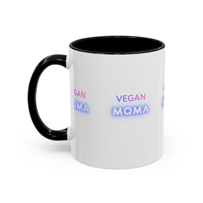 Vegan Moma mug | Accent Coffee Mug 11oz 15oz, White with Black Handle