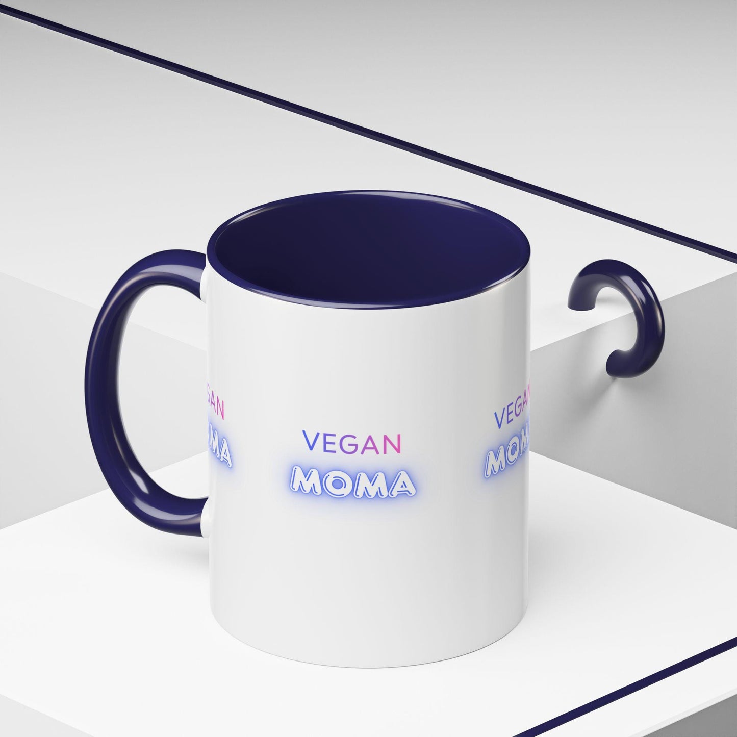 Vegan Moma mug | Accent Coffee Mug 11oz 15oz, White with Black Handle