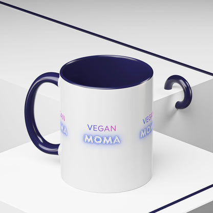 Vegan Moma mug | Accent Coffee Mug 11oz 15oz, White with Black Handle