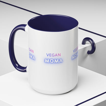 Vegan Moma mug | Accent Coffee Mug 11oz 15oz, White with Black Handle