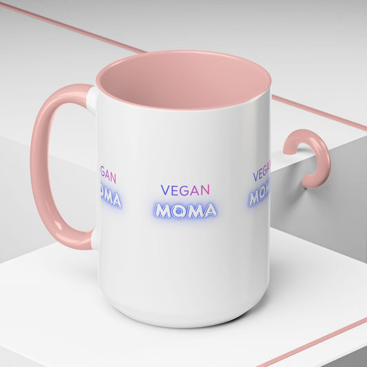 Vegan Moma mug | Accent Coffee Mug 11oz 15oz, White with Black Handle