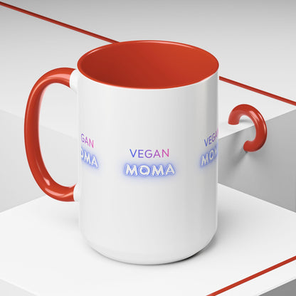 Vegan Moma mug | Accent Coffee Mug 11oz 15oz, White with Black Handle
