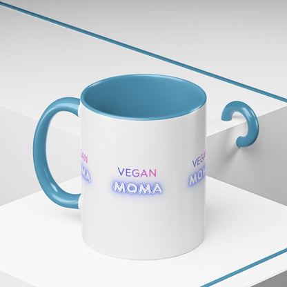 Vegan Moma mug | Accent Coffee Mug 11oz 15oz, White with Black Handle