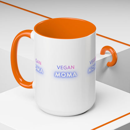 Vegan Moma mug | Accent Coffee Mug 11oz 15oz, White with Black Handle