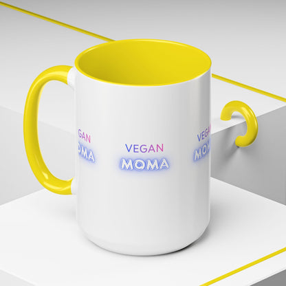 Vegan Moma mug | Accent Coffee Mug 11oz 15oz, White with Black Handle