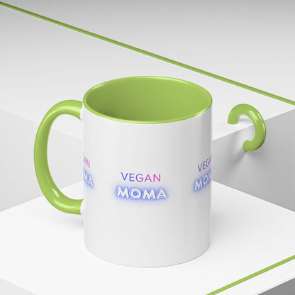 Vegan Moma mug | Accent Coffee Mug 11oz 15oz, White with Black Handle
