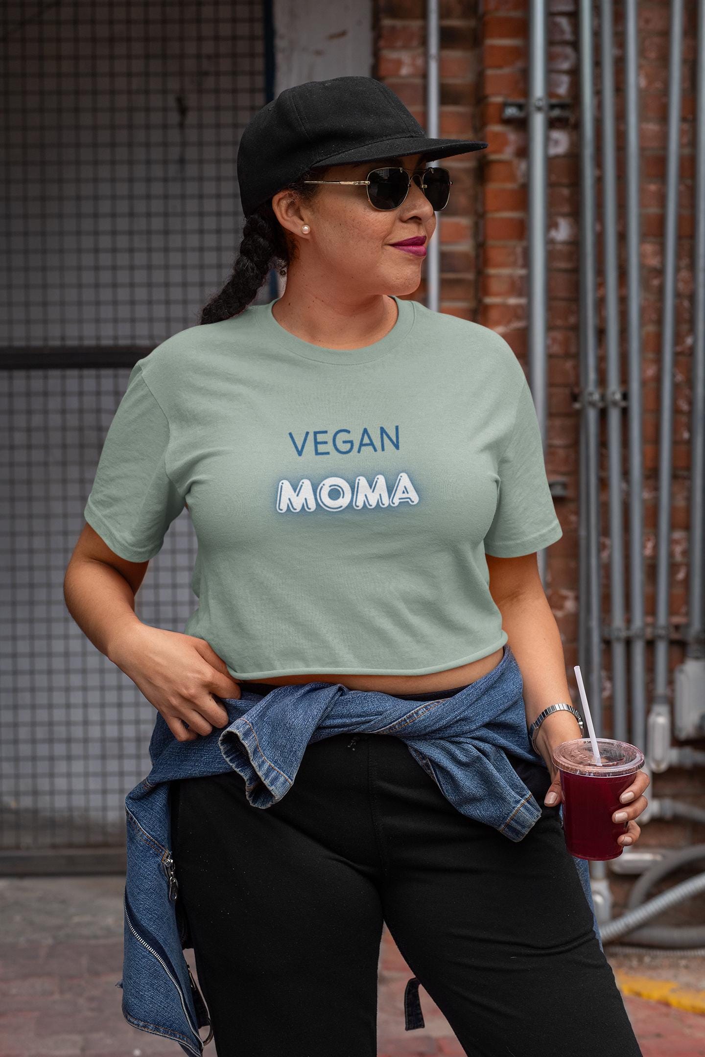 Vegan Moma Crop Top | Plant-Based Mom Shirt, Retro Neon Text
