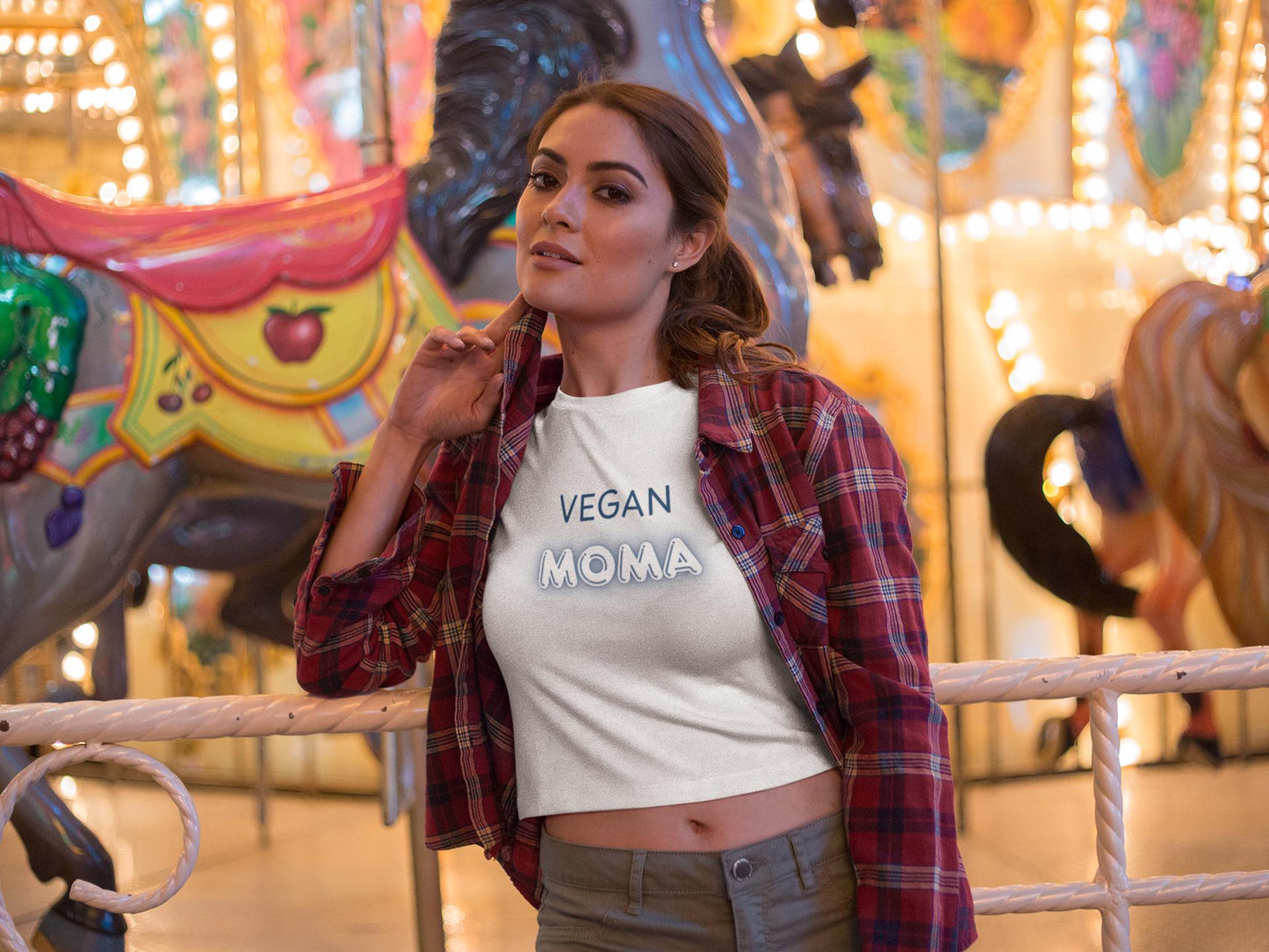 Vegan Moma Crop Top | Plant-Based Mom Shirt, Retro Neon Text