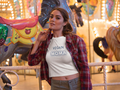 Vegan Moma Crop Top | Plant-Based Mom Shirt, Retro Neon Text