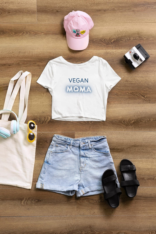 Vegan Moma Crop Top | Plant-Based Mom Shirt, Retro Neon Text