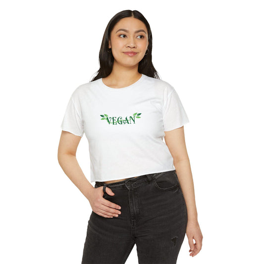 Vegan Leaf Script Crop Top | Minimalist Festival Tee