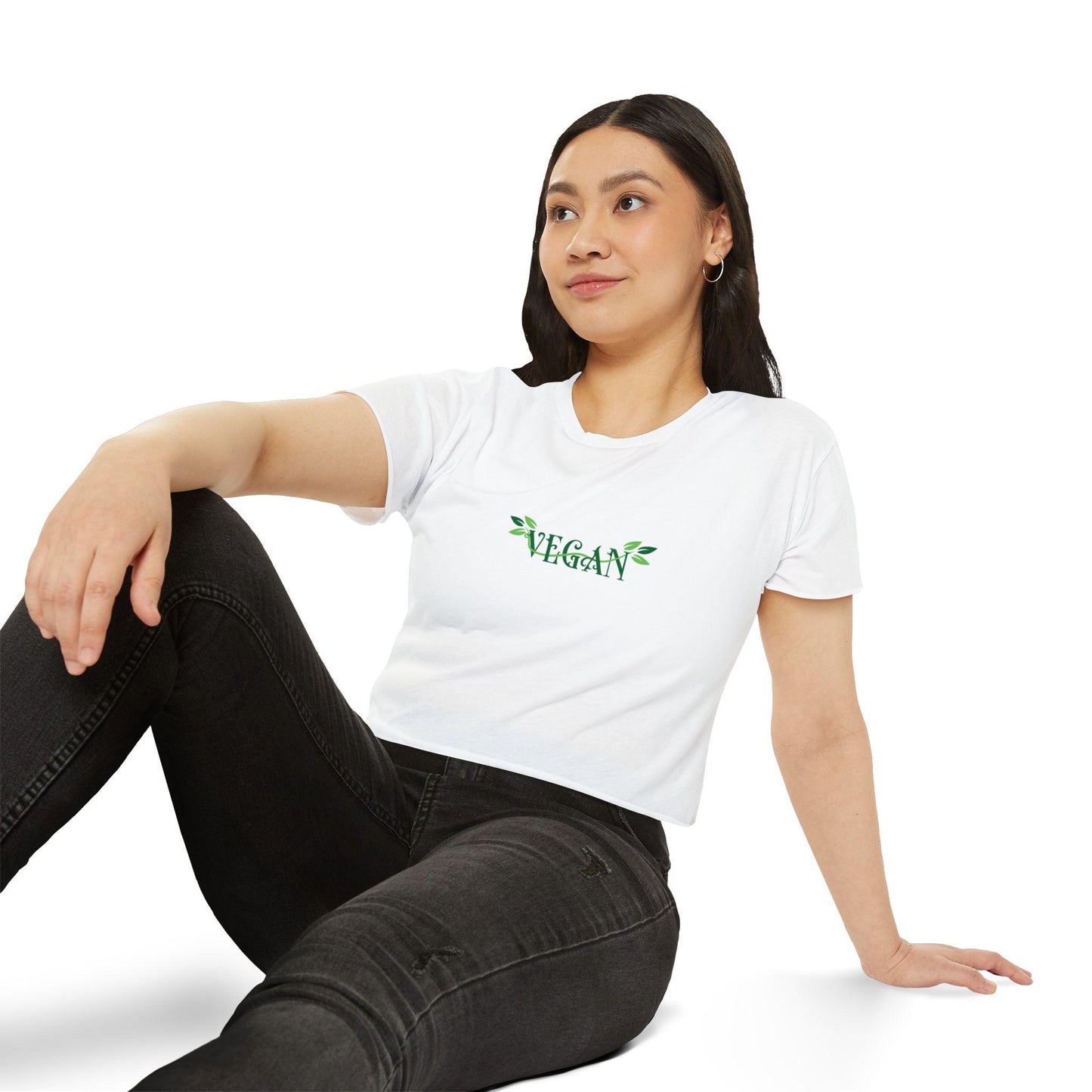 Vegan Leaf Script Crop Top | Minimalist Festival Tee