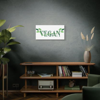 Vegan Script with Leaves Canvas - Hanging Vegan Text