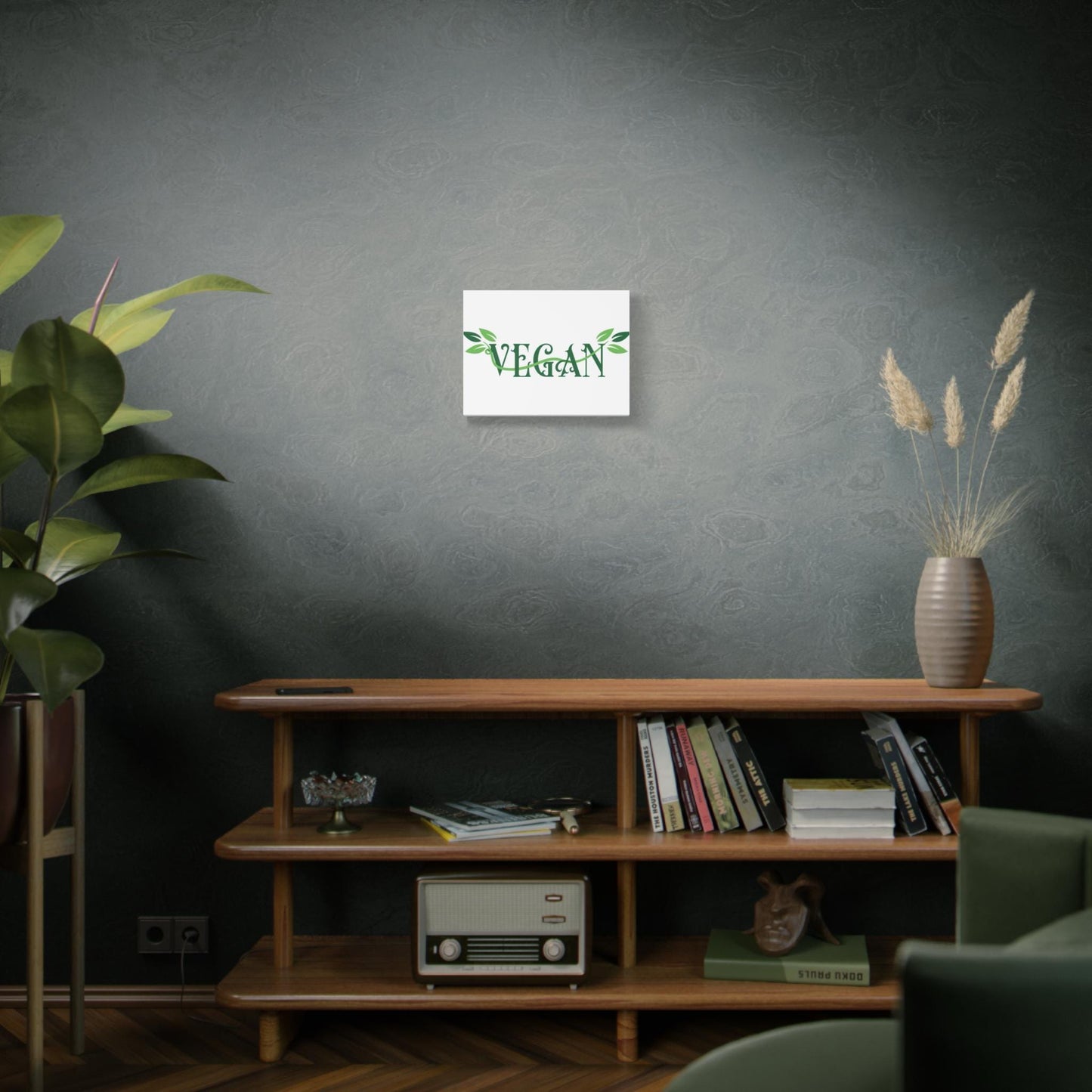 Vegan Script with Leaves Canvas - Hanging Vegan Text