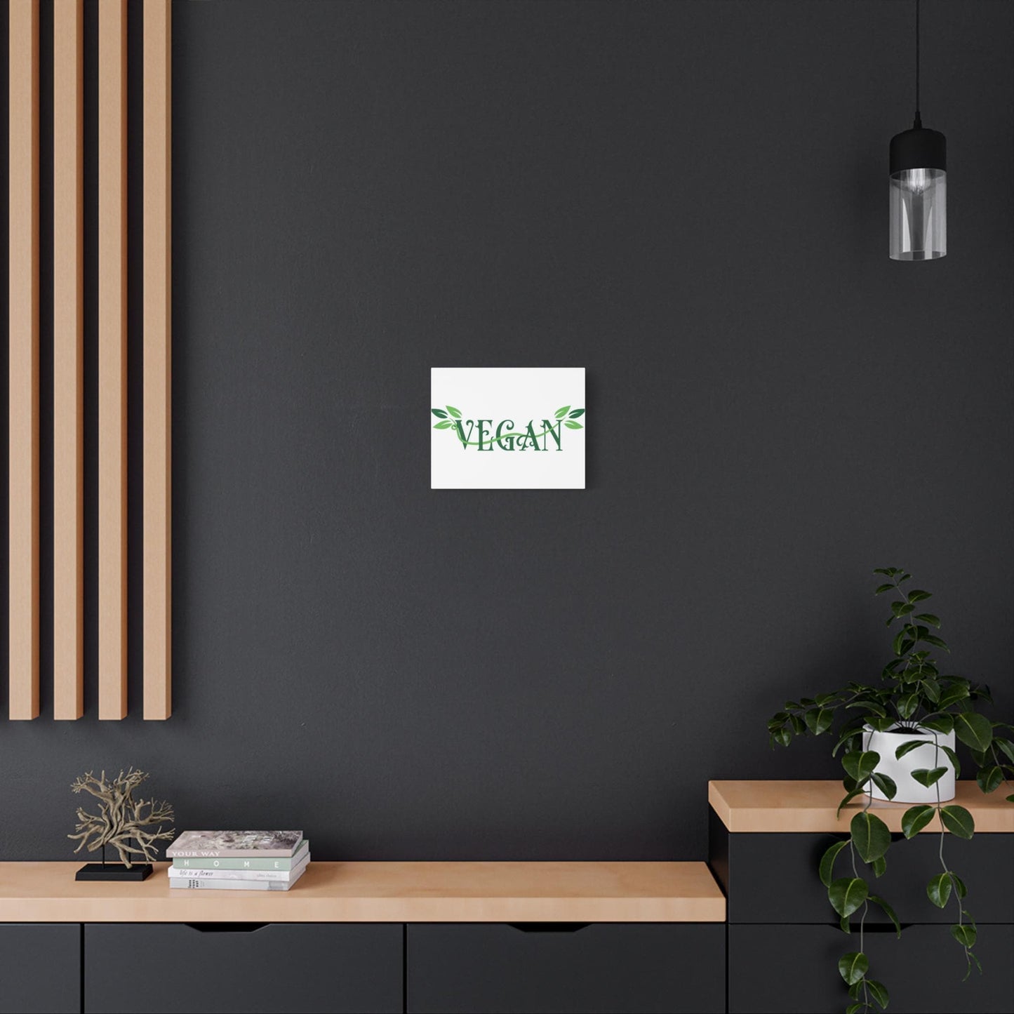 Vegan Script with Leaves Canvas - Hanging Vegan Text