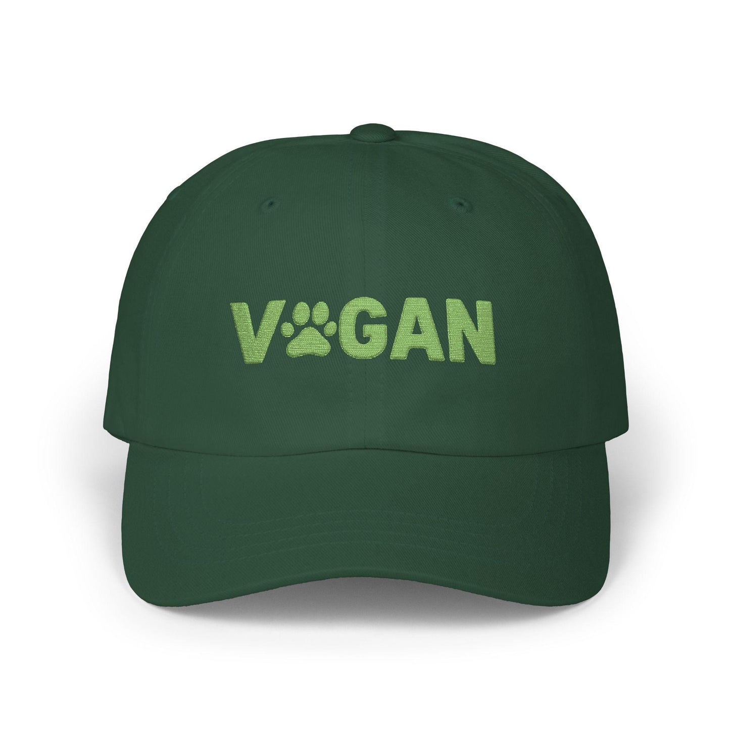Vegan Paw Print Classic Dad Cap | Green Text Embroidery