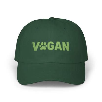 Vegan Paw Print Classic Dad Cap | Green Text Embroidery