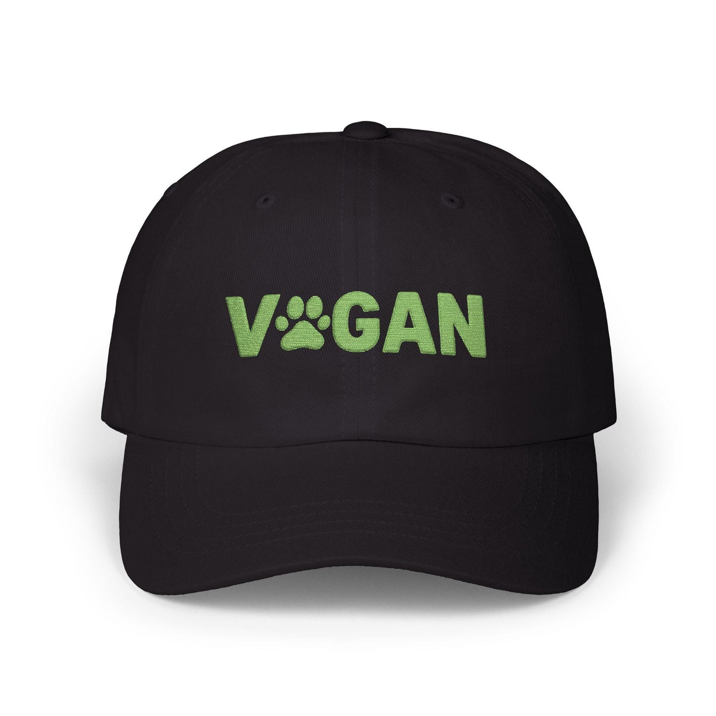 Vegan Paw Print Classic Dad Cap | Green Text Embroidery