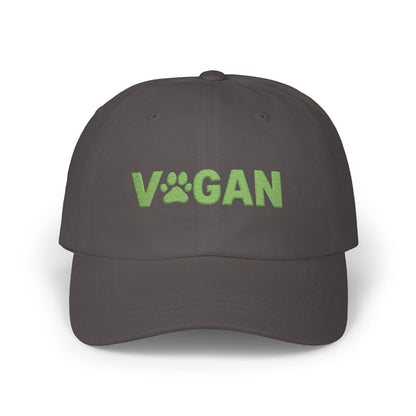 Vegan Paw Print Classic Dad Cap | Green Text Embroidery