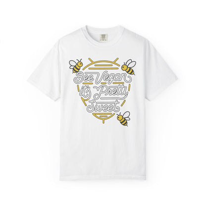 Bee Vegan It's Pretty Sweet Graphic Tee, Comfort Colors 1717, Hand Drawn Bees