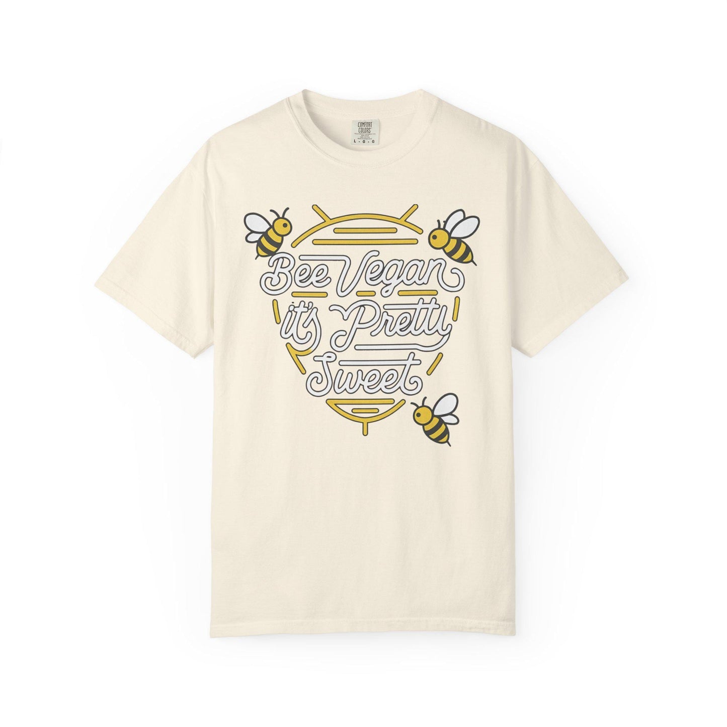 Bee Vegan It's Pretty Sweet Graphic Tee, Comfort Colors 1717, Hand Drawn Bees